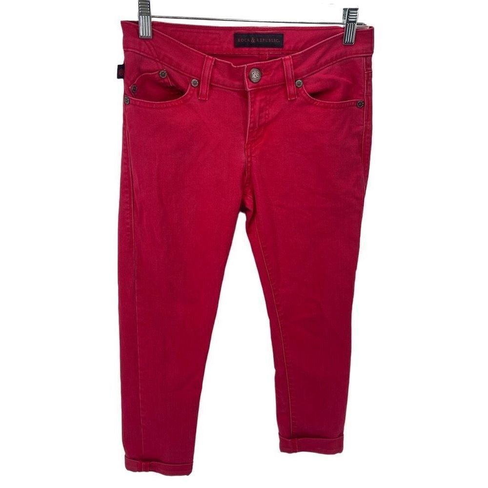 Rock & Republic Hamburg Womens Skinny Jeans Leg Stretch Slim Denim Red Size 2